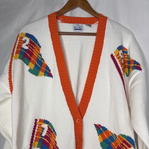 Vintage EP Pro Cardigan Sweater Women's Large V-Neck Preppy Golf Flags Bright - Picture 2 of 6